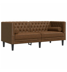 Dvivietė chesterfield sofa su pagalvėlėmis, ruda, dirbtinė oda