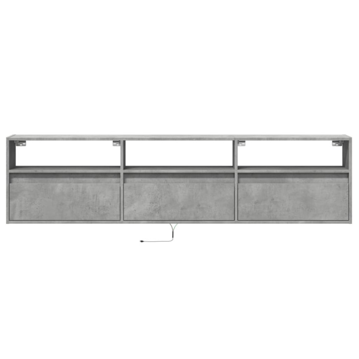 Sieninė TV spintelė su LED lemputėmis, betono, 180x31x45cm