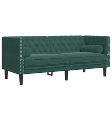 Dvivietė chesterfield sofa su pagalvėlėmis, žalia, aksomas