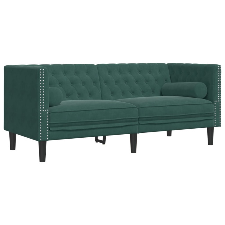 Dvivietė chesterfield sofa su pagalvėlėmis, žalia, aksomas