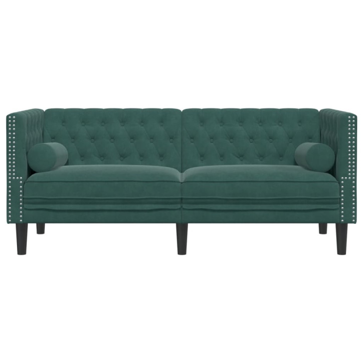 Dvivietė chesterfield sofa su pagalvėlėmis, žalia, aksomas