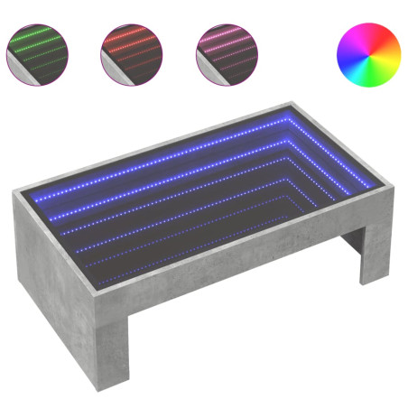 Kavos staliukas su Infinity LED lemputėmis, betono, 90x50x30cm