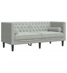 Dvivietė chesterfield sofa su pagalvėlėmis, pilka, aksomas