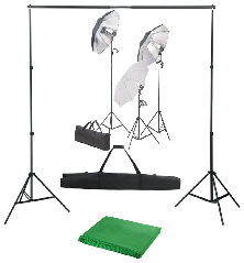 Fotostudijos komplektas su apšvietimo rinkiniu ir fonu