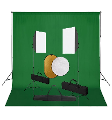 Fotostudijos komplektas su šviesdėžėmis, fonu ir reflektoriumi