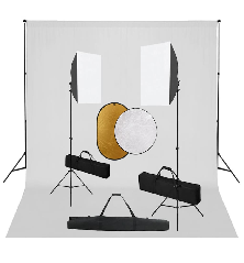 Fotostudijos komplektas su šviesdėžėmis, fonu ir reflektoriumi