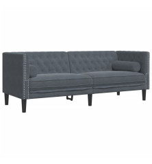 Trivietė chesterfield sofa su pagalvėlėmis, pilka, aksomas