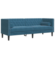 Dvivietė chesterfield sofa su pagalvėlėmis, mėlyna, aksomas