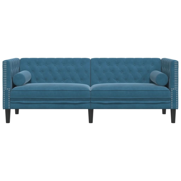 Dvivietė chesterfield sofa su pagalvėlėmis, mėlyna, aksomas