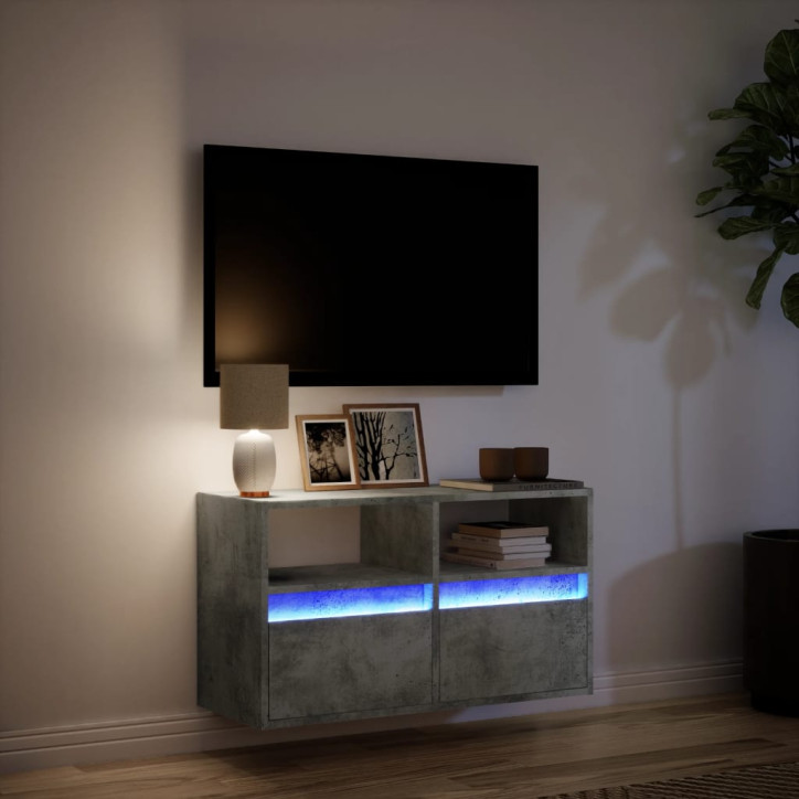 Sieninė TV spintelė su LED lemputėmis, betono, 80x31x45cm