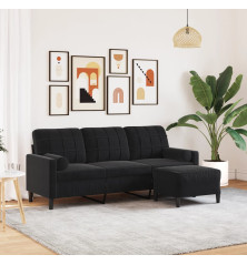 Trivietė sofa su pakoja, juodos spalvos, 180cm, aksomas