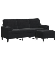 Trivietė sofa su pakoja, juodos spalvos, 180cm, aksomas