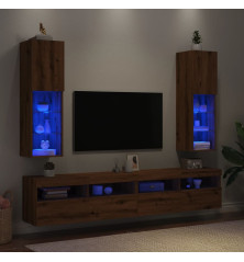 TV spintelės su LED, 2vnt., rudos ąžuolo, 30,5x30x102cm