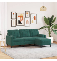 Trivietė sofa su pakoja, tamsiai žalios spalvos, 180cm, aksomas