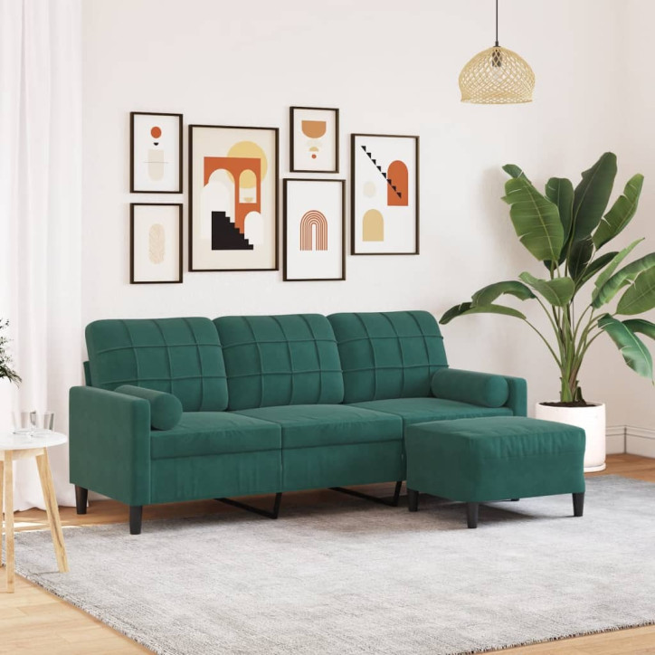 Trivietė sofa su pakoja, tamsiai žalios spalvos, 180cm, aksomas