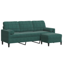 Trivietė sofa su pakoja, tamsiai žalios spalvos, 180cm, aksomas