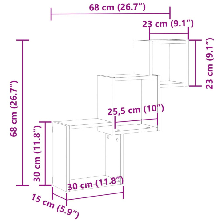 Sieninės lentynos, medienos, 68x15x68cm, MDP, kubo formos