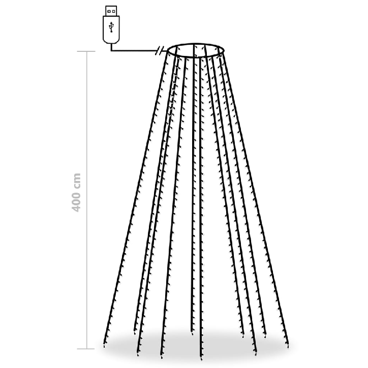 Kalėdų eglutės girlianda su 400 spalvotų LED lempučių, 400cm