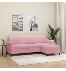 Trivietė sofa su pakoja, rožinės spalvos, 180cm, aksomas