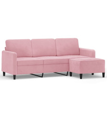 Trivietė sofa su pakoja, rožinės spalvos, 180cm, aksomas