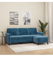 Trivietė sofa su pakoja, mėlynos spalvos, 180cm, aksomas