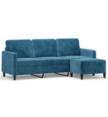 Trivietė sofa su pakoja, mėlynos spalvos, 180cm, aksomas