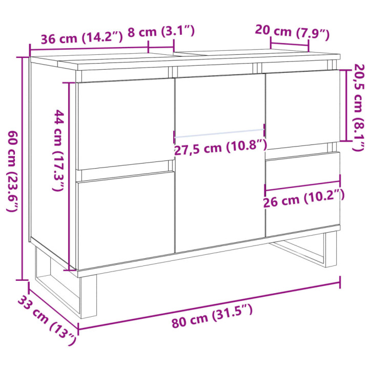 Vonios kambario spintelė, medienos, 80x33x60cm, mediena