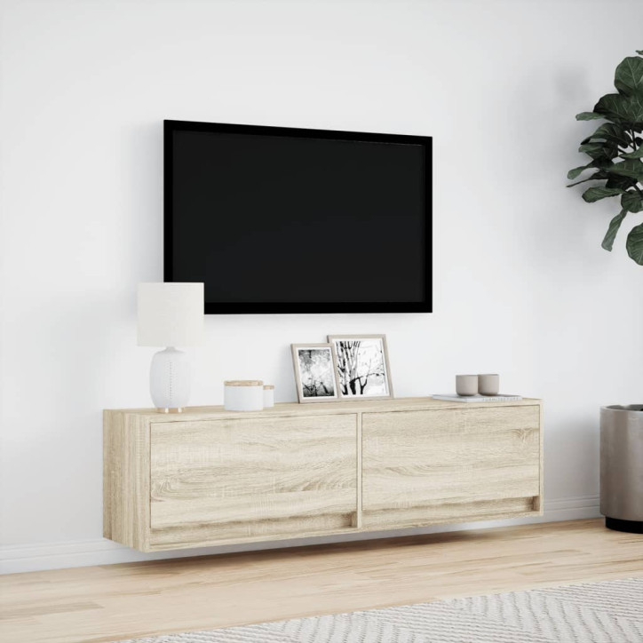 Sieninė TV spintelė su LED lemputėmis, ąžuolo, 140x31x38cm