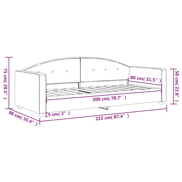 Sofa, tamsiai pilkos spalvos, 80x200cm, aksomas