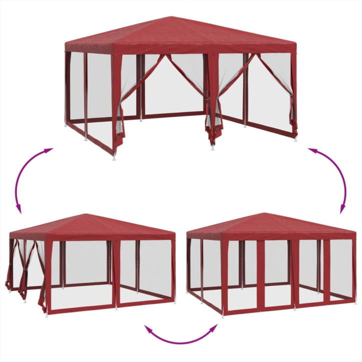 Proginė palapinė su 8 tinklinėmis sienomis, raudona, 4x4m, HDPE