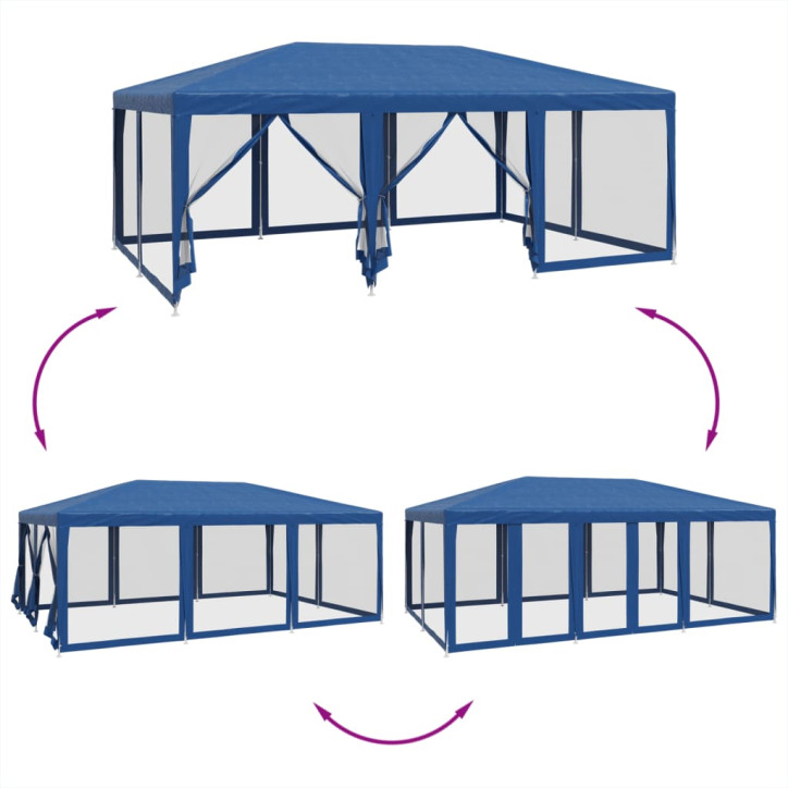 Proginė palapinė su 10 tinklinėmis sienomis, mėlyna, 6x4m, HDPE