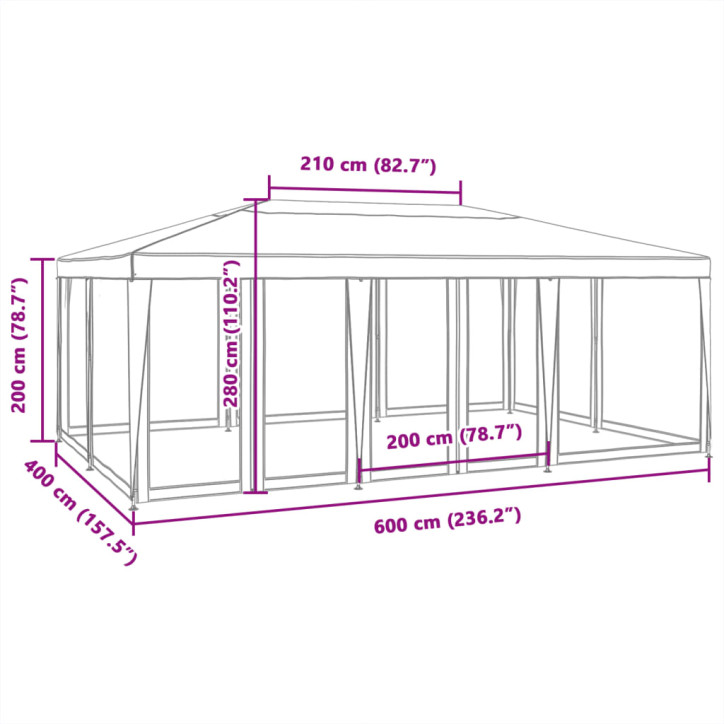 Proginė palapinė su 10 tinklinėmis sienomis, mėlyna, 6x4m, HDPE