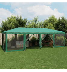 Proginė palapinė su 12 tinklinėmis sienomis, žalia, 8x4m, HDPE