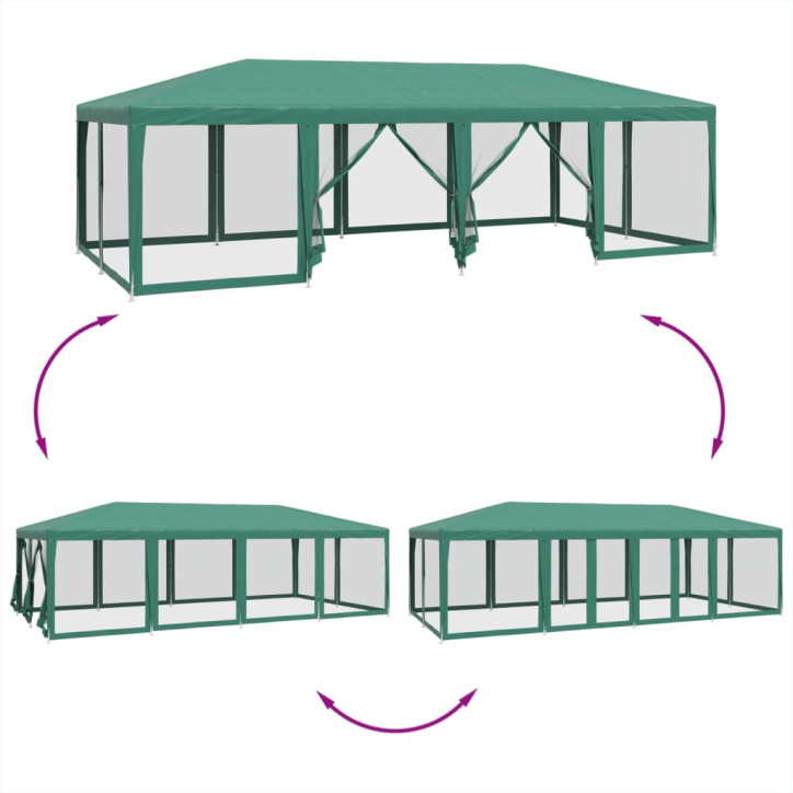 Proginė palapinė su 12 tinklinėmis sienomis, žalia, 8x4m, HDPE