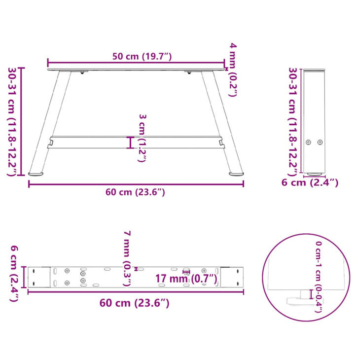 Kavos staliuko kojelės, A formos, 2 vnt., 60x(30-31)cm