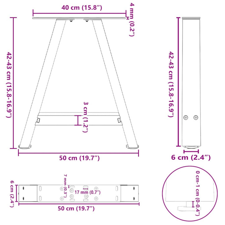 Kavos staliuko kojelės, A formos, 2 vnt., 50x(42-43)cm