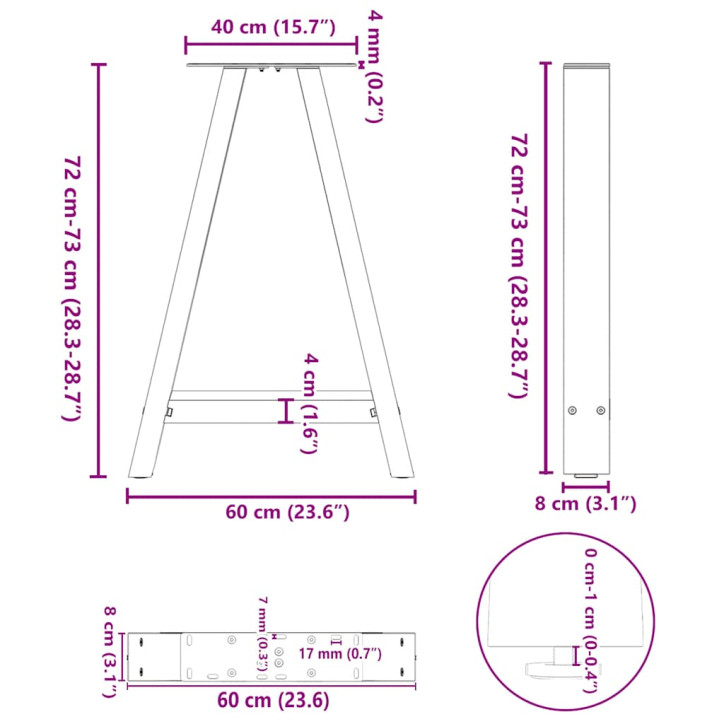 Kavos staliuko kojelės, A formos, 2 vnt., juoda, 60x(72-73)cm