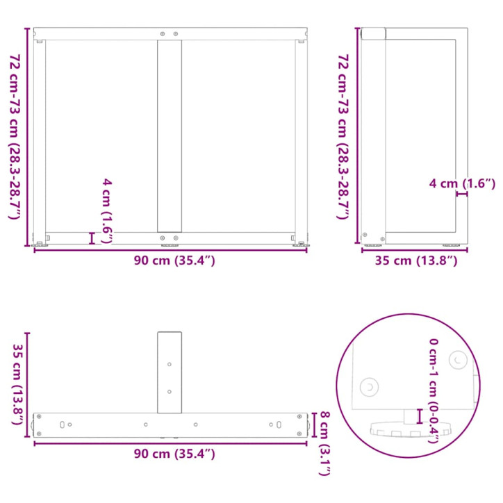 Valgomojo stalo kojelės, T formos, 2 vnt., 90x35x(72-73) cm