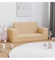 Vaikiška dvivietė sofa-lova, kreminės spalvos, minkštas pliušas