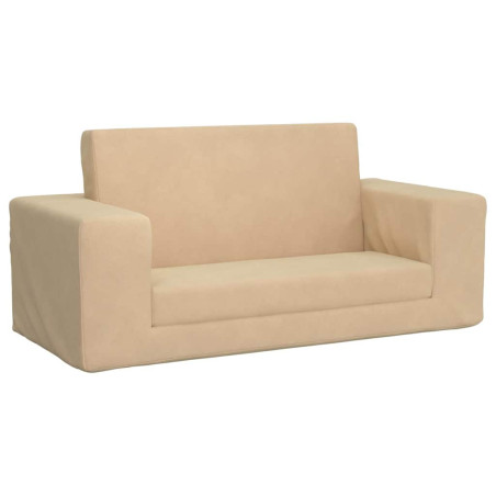 Vaikiška dvivietė sofa-lova, kreminės spalvos, minkštas pliušas