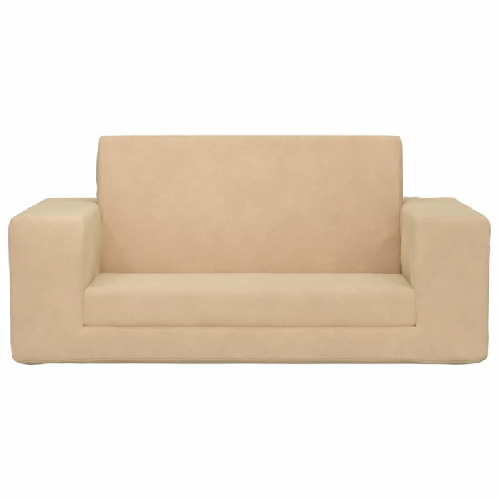 Vaikiška dvivietė sofa-lova, kreminės spalvos, minkštas pliušas