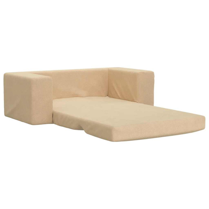 Vaikiška dvivietė sofa-lova, kreminės spalvos, minkštas pliušas