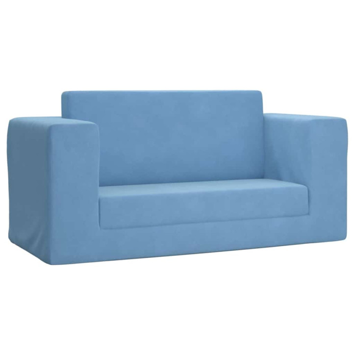 Vaikiška dvivietė sofa-lova, mėlynos spalvos, minkštas pliušas