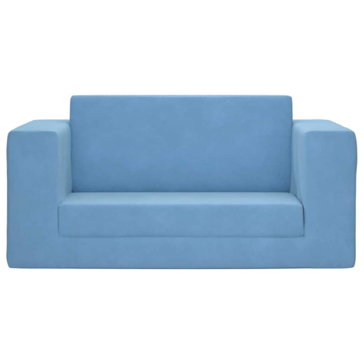 Vaikiška dvivietė sofa-lova, mėlynos spalvos, minkštas pliušas