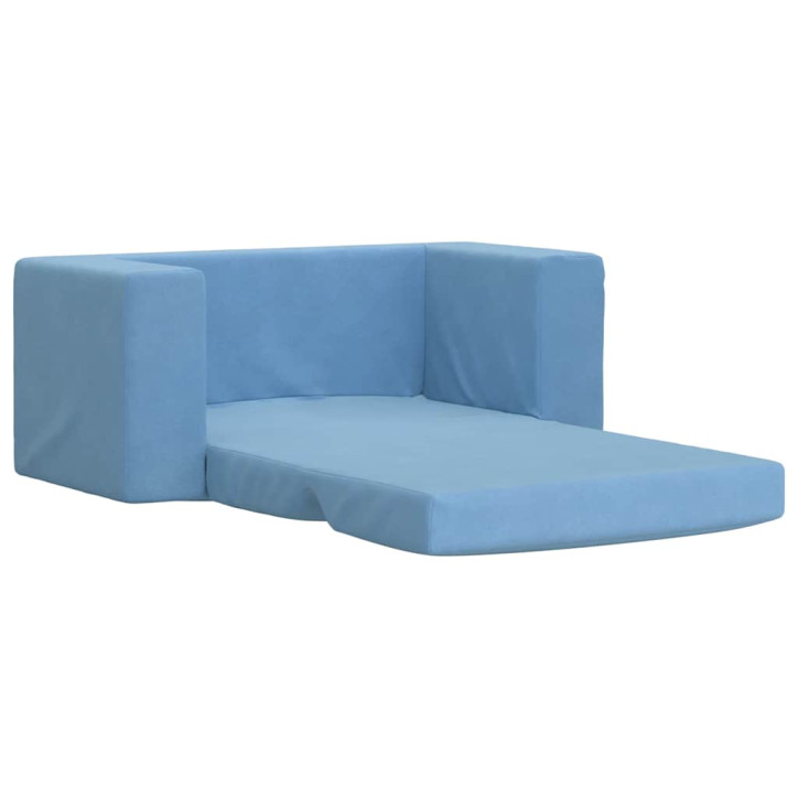 Vaikiška dvivietė sofa-lova, mėlynos spalvos, minkštas pliušas