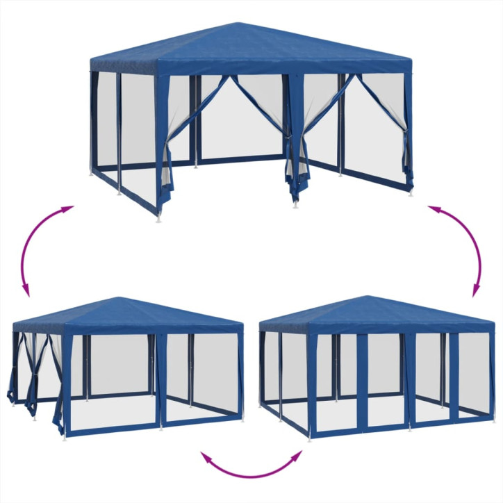 Proginė palapinė su 8 tinklinėmis sienomis, mėlyna, 4x4m, HDPE