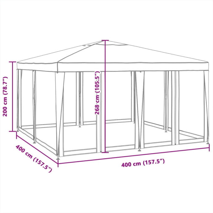 Proginė palapinė su 8 tinklinėmis sienomis, mėlyna, 4x4m, HDPE