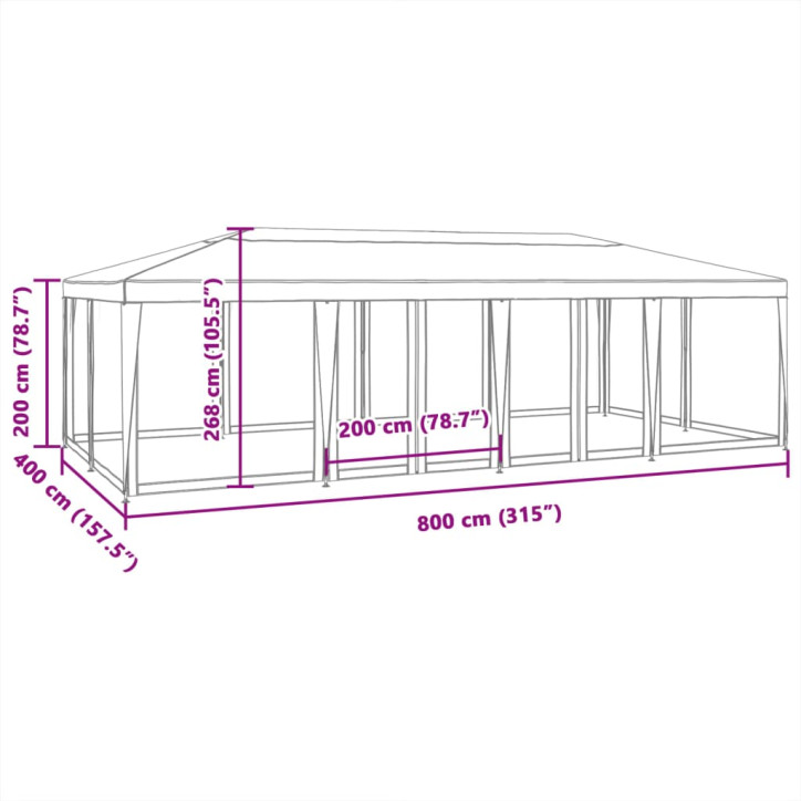 Proginė palapinė su 12 sienomis, antracito, 8x4m, HDPE