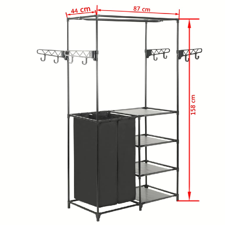Drabužių kabykla, plienas ir neaust. aud., 87x44x158cm, juoda