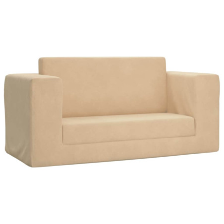 Vaikiška dvivietė sofa-lova, kreminės spalvos, minkštas pliušas